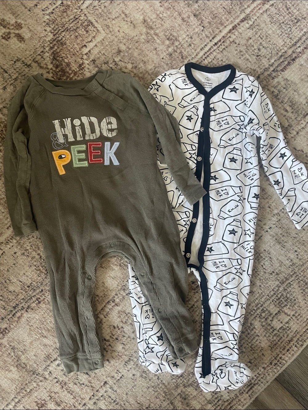 2 Pack Olive 'Hide & Peek' Long-Sleeve One-Piece & Milk Themed Footie Sleeper